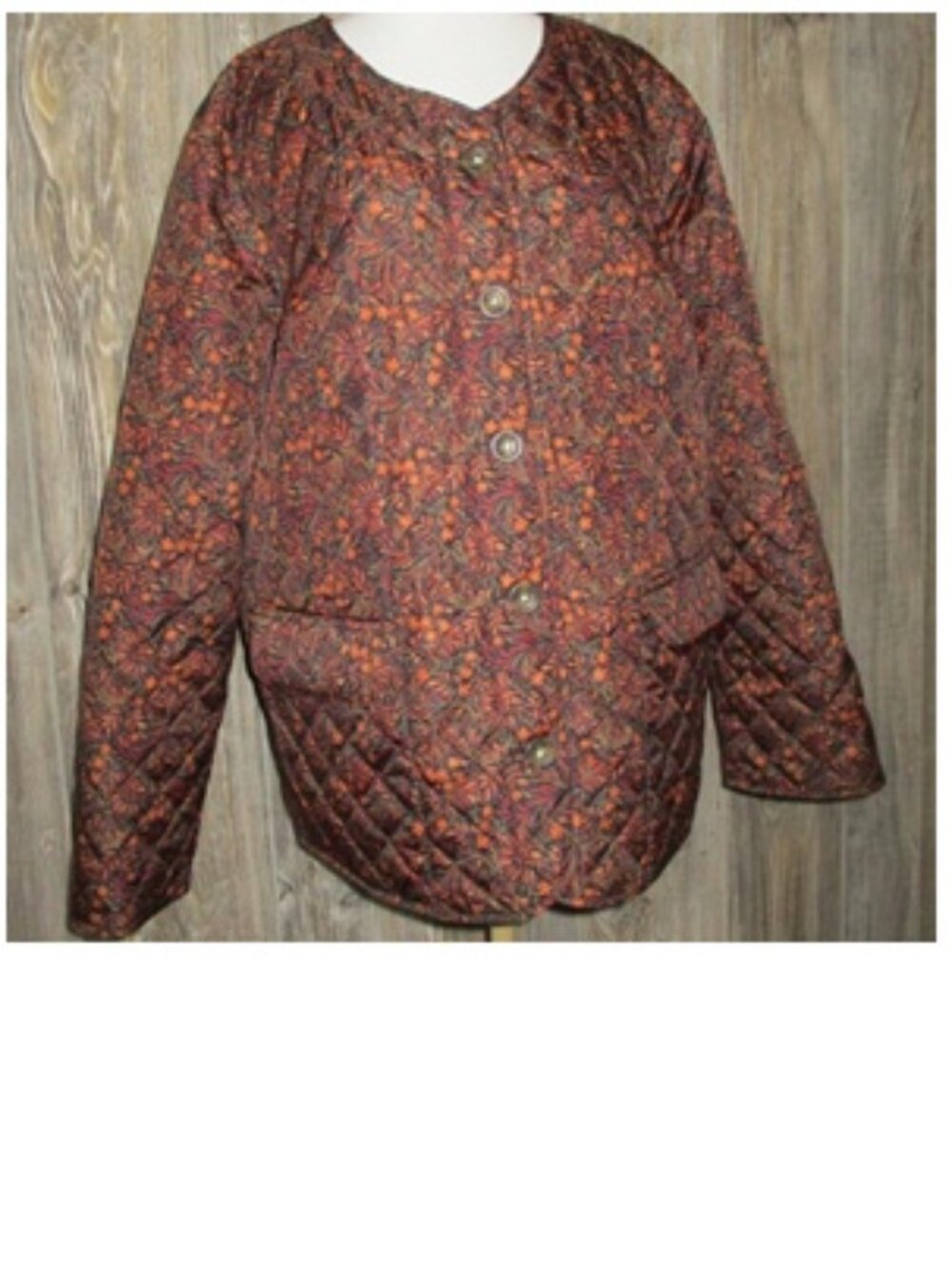Croft & Barrow Womens Quilted Brown & Orange Floral Jacket Size 1X Fall Career